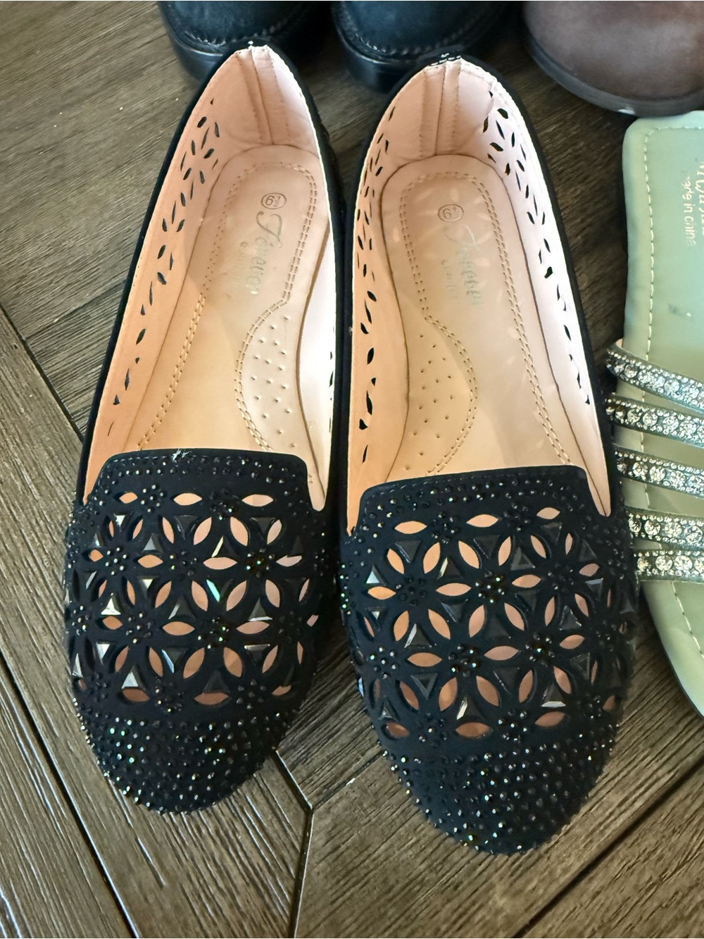 ComfortSpark Black Laser-Cut Slip-On Flats